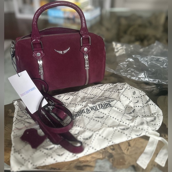 🎸Zadig & Voltaire🎸 Sunny XS Suede Patent Satchel Bag✨🛢️Color: Prune🛢️ - Picture 1 of 16